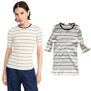 Vince striped short sleeve tee with ruffle trim and 3/4 sleeves